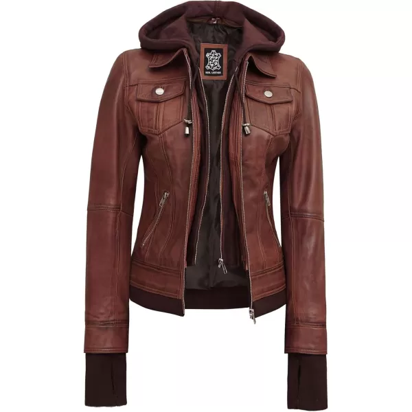 imageBlingsoul Real Lambskin Leather Jacket Women  Womens Leather Jackets With Detachable HoodCognac  Tralee Jacket