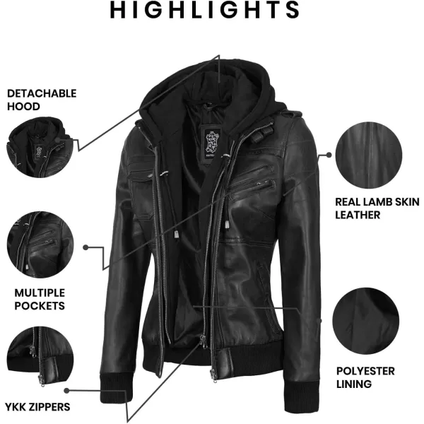 imageBlingsoul Real Lambskin Leather Jacket Women  Womens Leather Jackets With Detachable HoodEdinburgh  Black Jacket