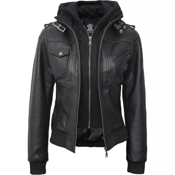 imageBlingsoul Real Lambskin Leather Jacket Women  Womens Leather Jackets With Detachable HoodEdinburgh  Black Jacket