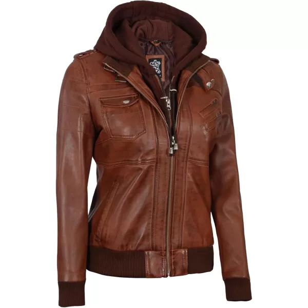 imageBlingsoul Real Lambskin Leather Jacket Women  Womens Leather Jackets With Detachable HoodEdinburgh  Cognac Jacket