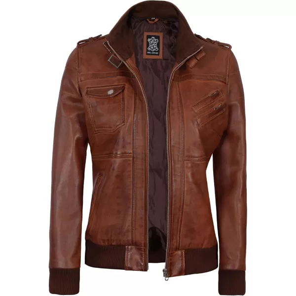 imageBlingsoul Real Lambskin Leather Jacket Women  Womens Leather Jackets With Detachable HoodEdinburgh  Cognac Jacket