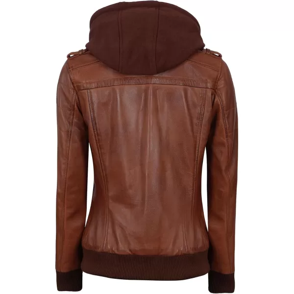 imageBlingsoul Real Lambskin Leather Jacket Women  Womens Leather Jackets With Detachable HoodEdinburgh  Cognac Jacket