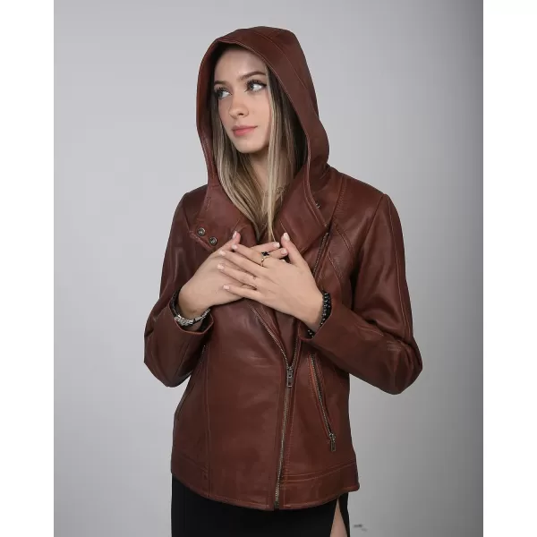 imageBlingsoul Real Lambskin Leather Jacket Women  Womens Leather Jackets With Detachable HoodGeorgetta  Brown Jacket