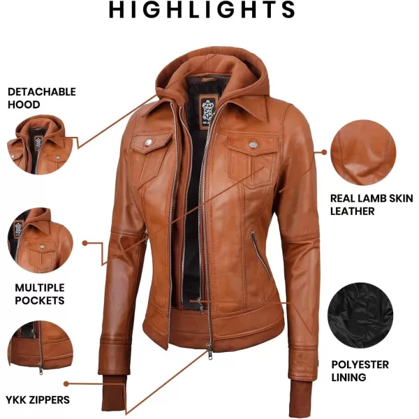 imageBlingsoul Real Lambskin Leather Jacket Women  Womens Leather Jackets With Detachable HoodTralee  Brown Jacket