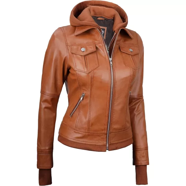 imageBlingsoul Real Lambskin Leather Jacket Women  Womens Leather Jackets With Detachable HoodTralee  Brown Jacket