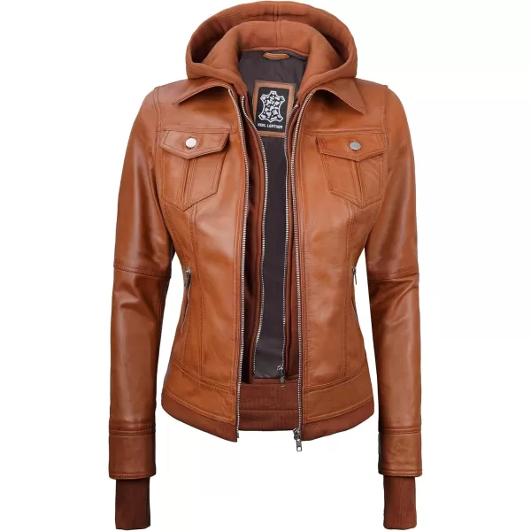 imageBlingsoul Real Lambskin Leather Jacket Women  Womens Leather Jackets With Detachable HoodTralee  Brown Jacket