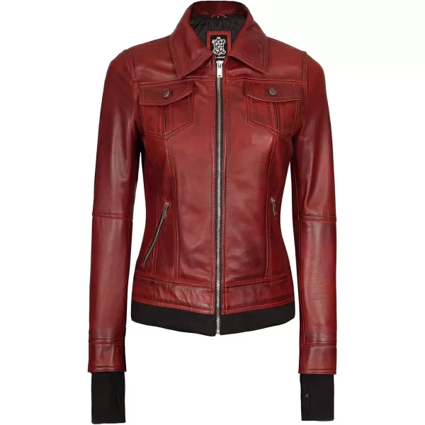 imageBlingsoul Real Lambskin Leather Jacket Women  Womens Leather Jackets With Detachable HoodTralee  Maroon Jacket