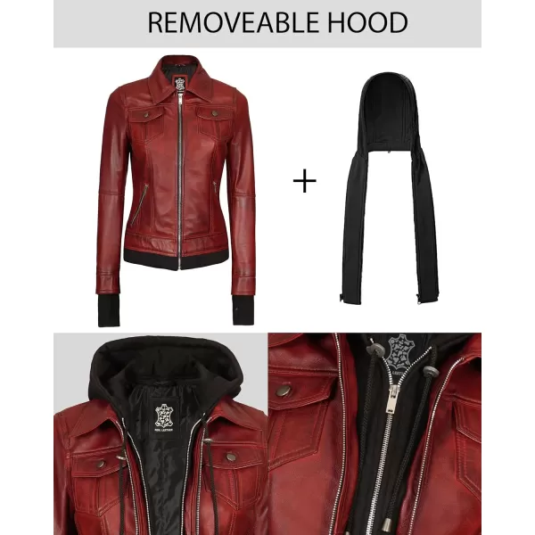 imageBlingsoul Real Lambskin Leather Jacket Women  Womens Leather Jackets With Detachable HoodTralee  Maroon Jacket