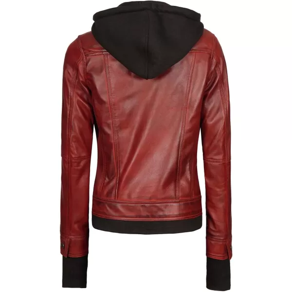 imageBlingsoul Real Lambskin Leather Jacket Women  Womens Leather Jackets With Detachable HoodTralee  Maroon Jacket