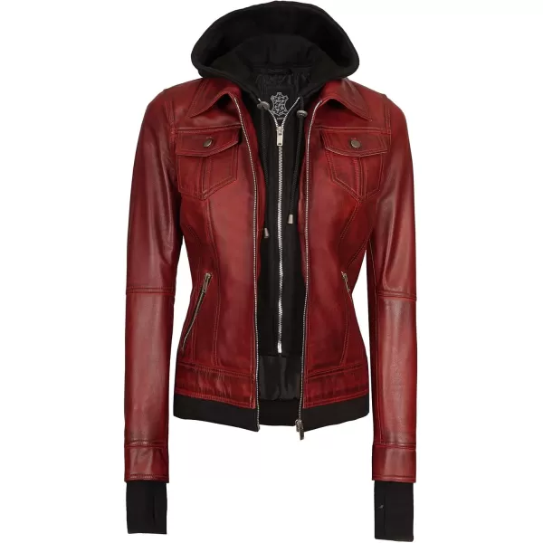 imageBlingsoul Real Lambskin Leather Jacket Women  Womens Leather Jackets With Detachable HoodTralee  Maroon Jacket