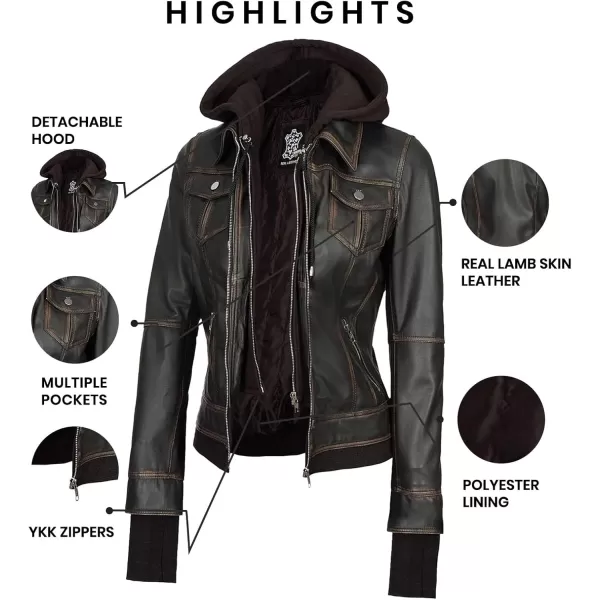 imageBlingsoul Real Lambskin Leather Jacket Women  Womens Leather Jackets With Detachable HoodTralee  Ruboff Brown Jacket