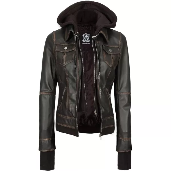 imageBlingsoul Real Lambskin Leather Jacket Women  Womens Leather Jackets With Detachable HoodTralee  Ruboff Brown Jacket