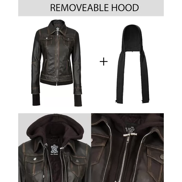 imageBlingsoul Real Lambskin Leather Jacket Women  Womens Leather Jackets With Detachable HoodTralee  Ruboff Brown Jacket