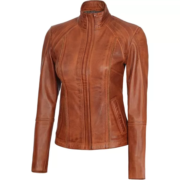 imageBlingsoul Real Leather Jacket For Women Womens Cafe Racer Style Leather JacketsAcerra  Cognac Jacket