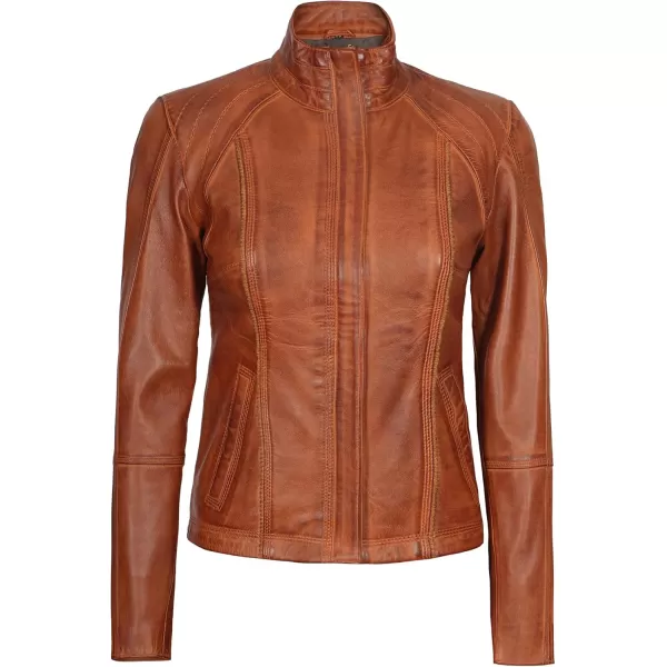 imageBlingsoul Real Leather Jacket For Women Womens Cafe Racer Style Leather JacketsAcerra  Cognac Jacket