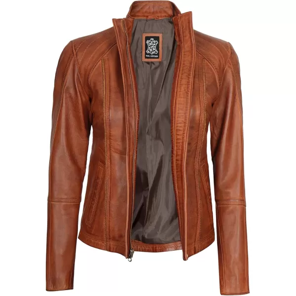 imageBlingsoul Real Leather Jacket For Women Womens Cafe Racer Style Leather JacketsAcerra  Cognac Jacket