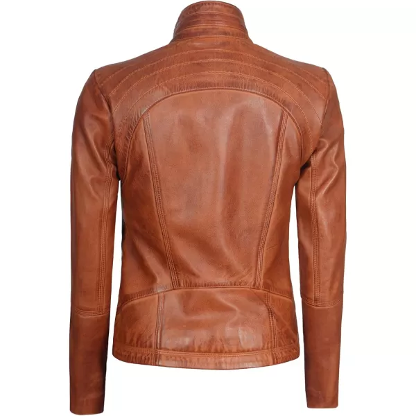 imageBlingsoul Real Leather Jacket For Women Womens Cafe Racer Style Leather JacketsAcerra  Cognac Jacket