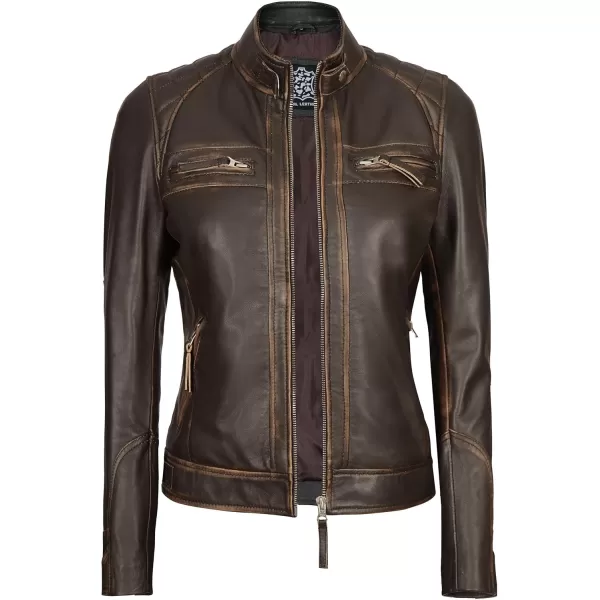 imageBlingsoul Real Leather Jacket For Women Womens Cafe Racer Style Leather JacketsDiamond1  Brown Jacket