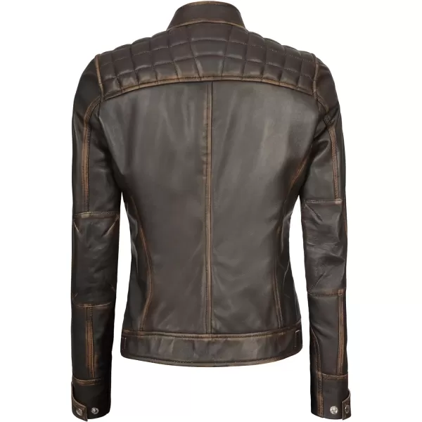 imageBlingsoul Real Leather Jacket For Women Womens Cafe Racer Style Leather JacketsDiamond1  Brown Jacket