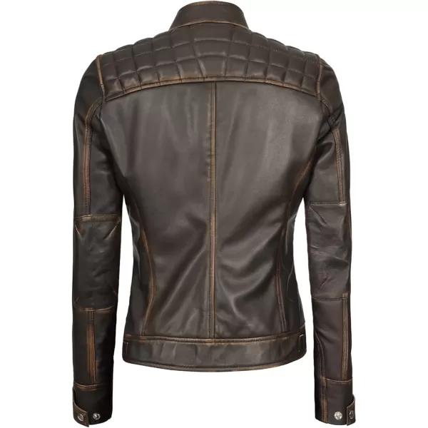 imageBlingsoul Real Leather Jacket For Women Womens Cafe Racer Style Leather JacketsDiamond1  Brown Jacket