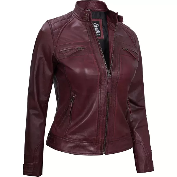 imageBlingsoul Real Leather Jacket For Women Womens Cafe Racer Style Leather JacketsDiamond1  Maroon Jacket