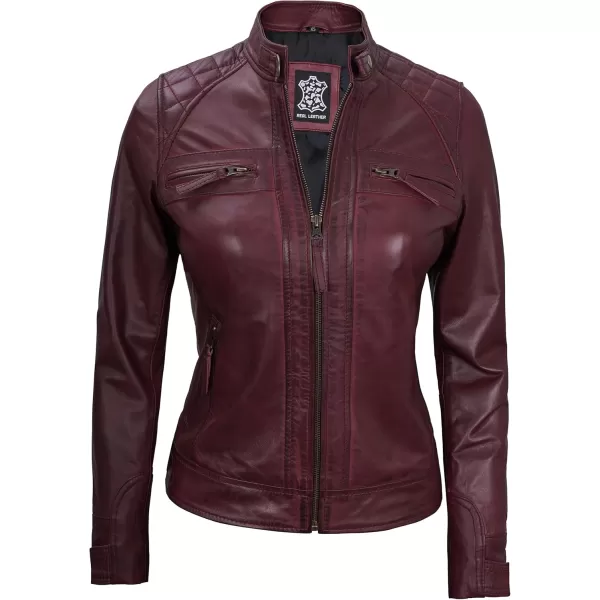 imageBlingsoul Real Leather Jacket For Women Womens Cafe Racer Style Leather JacketsDiamond1  Maroon Jacket