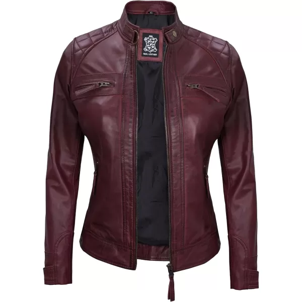 imageBlingsoul Real Leather Jacket For Women Womens Cafe Racer Style Leather JacketsDiamond1  Maroon Jacket