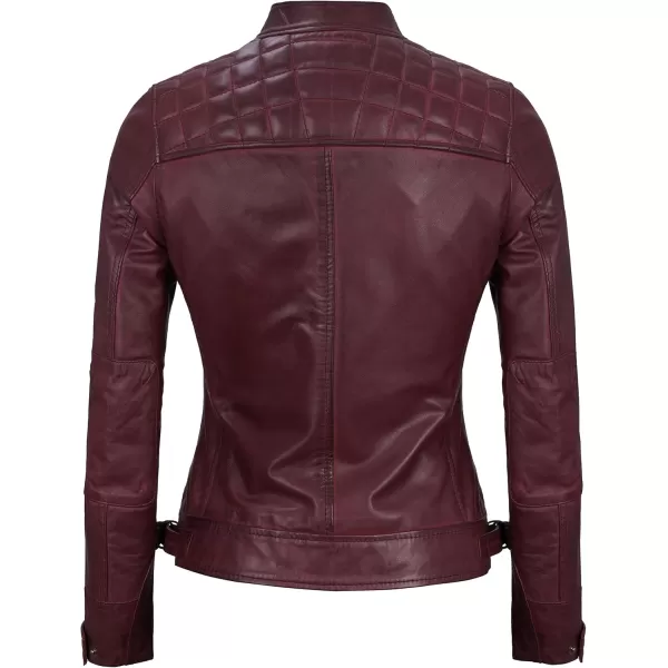 imageBlingsoul Real Leather Jacket For Women Womens Cafe Racer Style Leather JacketsDiamond1  Maroon Jacket