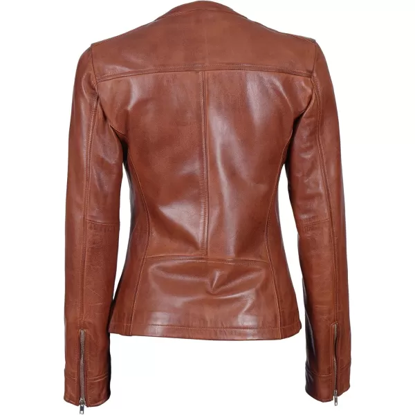 imageBlingsoul Real Leather Jacket For Women Womens Cafe Racer Style Leather JacketsMaude  Brown Jacket