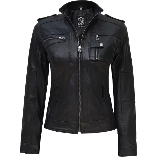 imageBlingsoul Real Leather Jacket For Women Womens Cafe Racer Style Leather JacketsTavares  Black Jacket