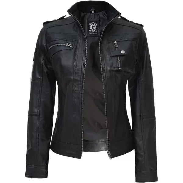 imageBlingsoul Real Leather Jacket For Women Womens Cafe Racer Style Leather JacketsTavares  Black Jacket