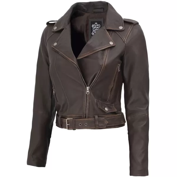 imageBlingsoul Real Leather Jackets For Women  Womens Asymmetrical Leather Motorcycle JacketRuboff Brown  Nellie Jacket