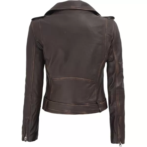 imageBlingsoul Real Leather Jackets For Women  Womens Asymmetrical Leather Motorcycle JacketRuboff Brown  Nellie Jacket