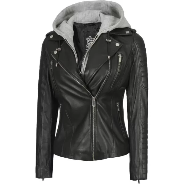 imageBlingsoul Real Lambskin Leather Jacket Women  Womens Leather Jackets With Detachable HoodBagheria  Black Jacket