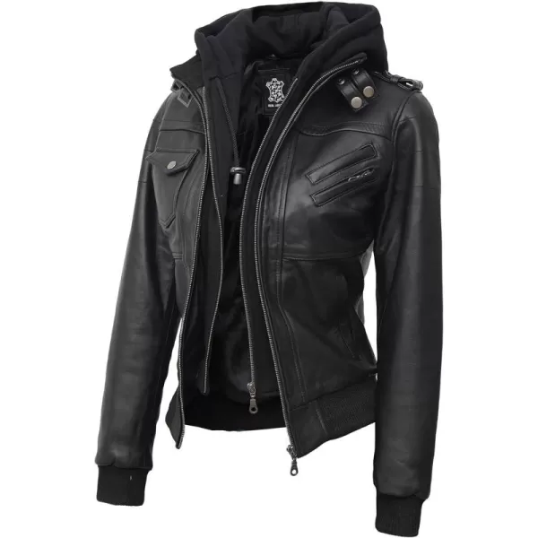 imageBlingsoul Real Lambskin Leather Jacket Women  Womens Leather Jackets With Detachable HoodEdinburgh  Black Jacket