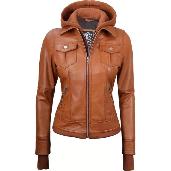 imageBlingsoul Real Lambskin Leather Jacket Women  Womens Leather Jackets With Detachable HoodTralee  Brown Jacket