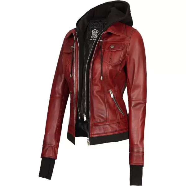 imageBlingsoul Real Lambskin Leather Jacket Women  Womens Leather Jackets With Detachable HoodTralee  Maroon Jacket