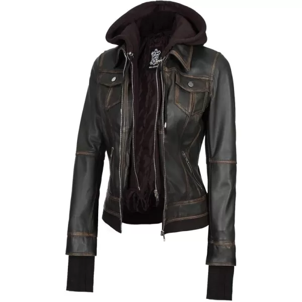 imageBlingsoul Real Lambskin Leather Jacket Women  Womens Leather Jackets With Detachable HoodTralee  Ruboff Brown Jacket