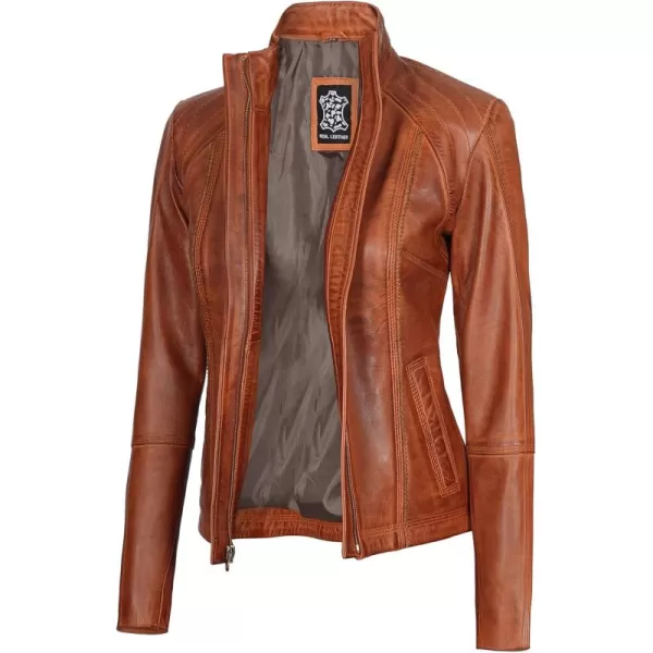 imageBlingsoul Real Leather Jacket For Women Womens Cafe Racer Style Leather JacketsAcerra  Cognac Jacket