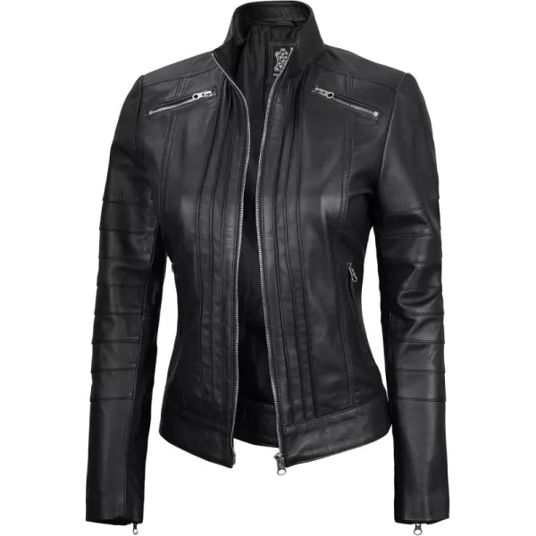 imageBlingsoul Real Leather Jacket For Women Womens Cafe Racer Style Leather JacketsBlack  Bergamo Jacket