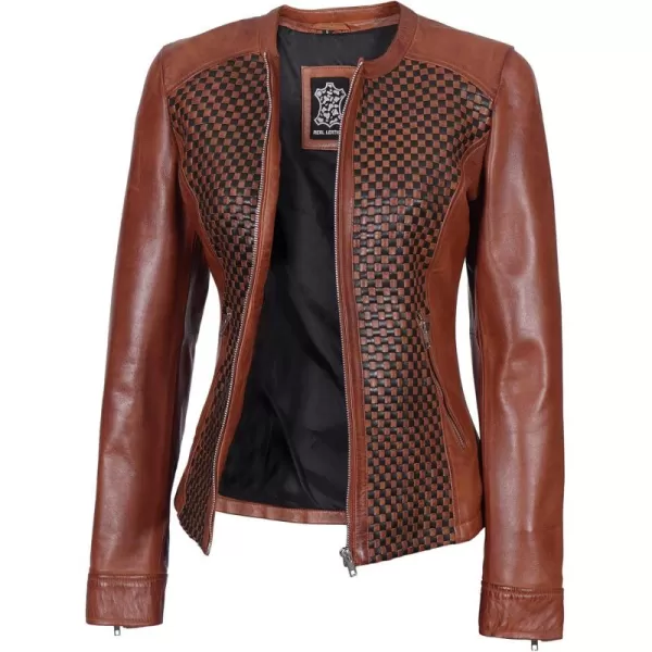 imageBlingsoul Real Leather Jacket For Women Womens Cafe Racer Style Leather JacketsMaude  Brown Jacket