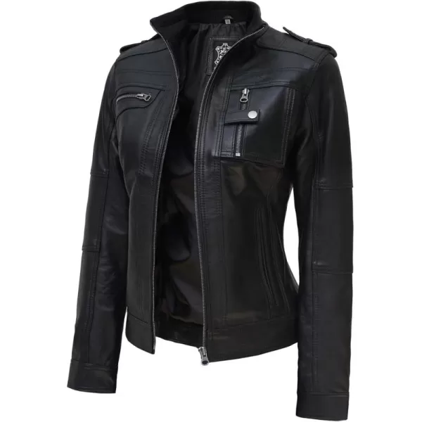 imageBlingsoul Real Leather Jacket For Women Womens Cafe Racer Style Leather JacketsTavares  Black Jacket