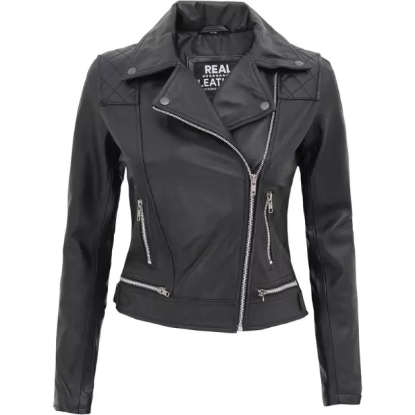 imageBlingsoul Real Leather Jackets For Women  Womens Asymmetrical Leather Motorcycle JacketBlack  Asti Jacket