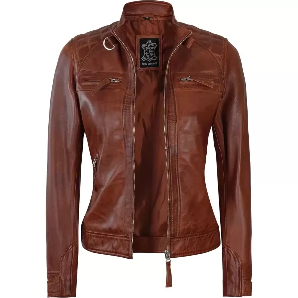 imageBlingsoul Brown Leather Jacket Women  Cafe Racer Black Womens Leather JacketsDiamond1  Cognac Jacket