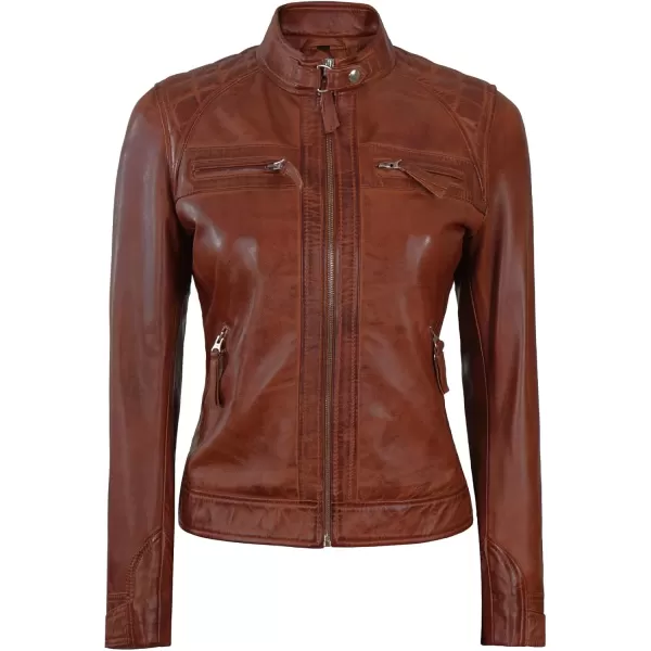 imageBlingsoul Brown Leather Jacket Women  Cafe Racer Black Womens Leather JacketsDiamond1  Cognac Jacket