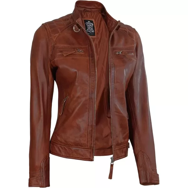 imageBlingsoul Brown Leather Jacket Women  Cafe Racer Black Womens Leather JacketsDiamond1  Cognac Jacket