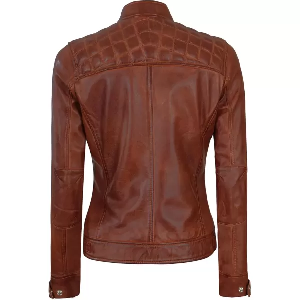 imageBlingsoul Brown Leather Jacket Women  Cafe Racer Black Womens Leather JacketsDiamond1  Cognac Jacket