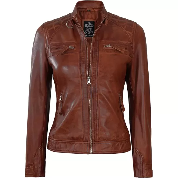 imageBlingsoul Brown Leather Jacket Women  Cafe Racer Black Womens Leather JacketsDiamond1  Cognac Jacket