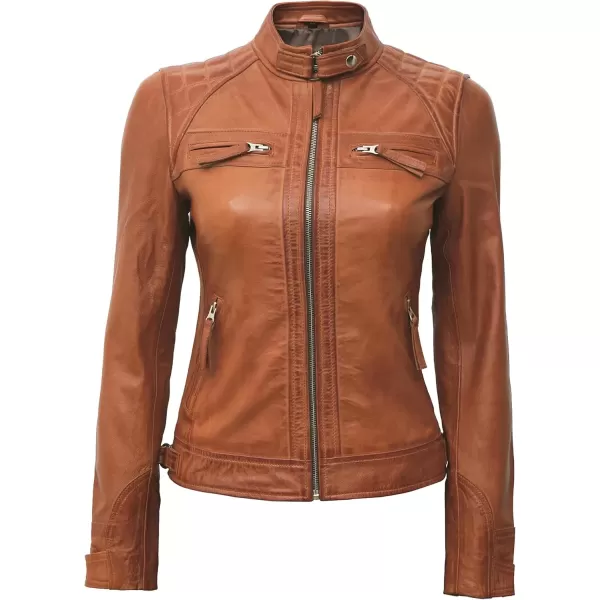 imageBlingsoul Brown Leather Jacket Women  Cafe Racer Black Womens Leather JacketsDiamond1  Tan Jacket