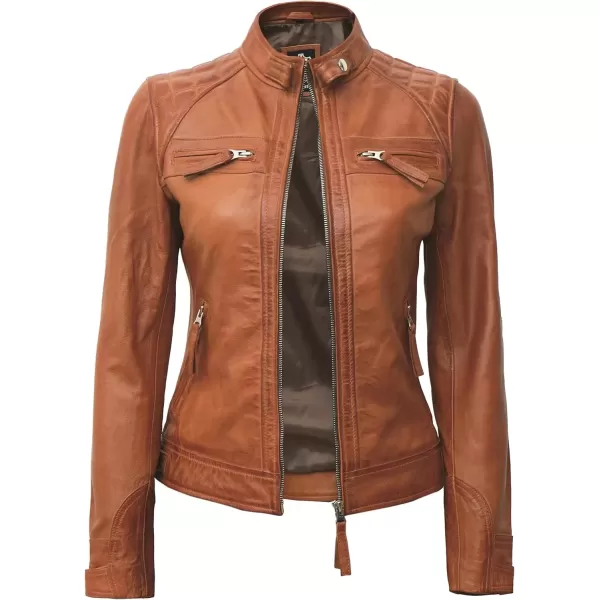 imageBlingsoul Brown Leather Jacket Women  Cafe Racer Black Womens Leather JacketsDiamond1  Tan Jacket